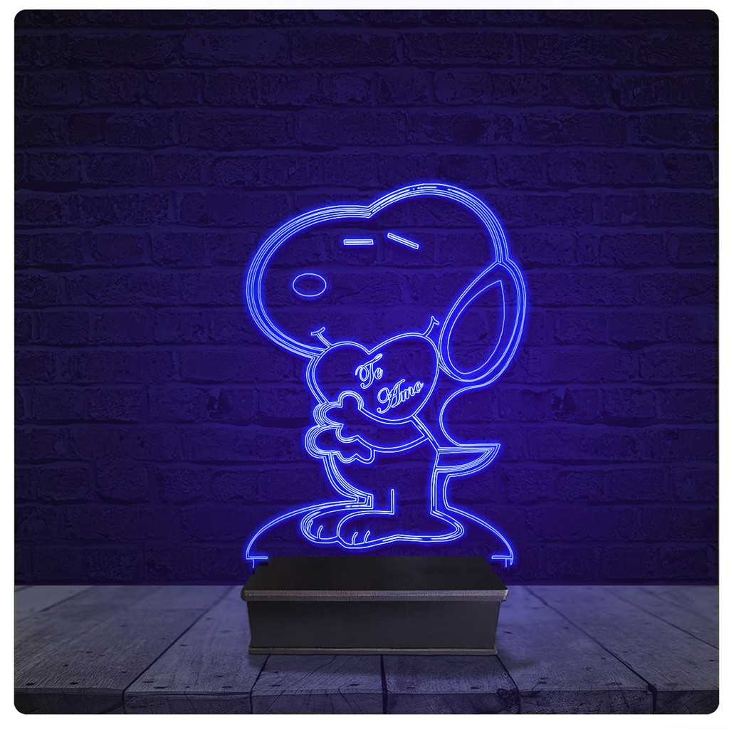 Luminária / abajur de acrílico, Laser Joinville, Snoopy 20cm com a base