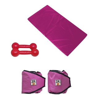 Kit Colchonete Rosa+Caneleira 2kg+Halter Emborrachado 1Kg Rosa