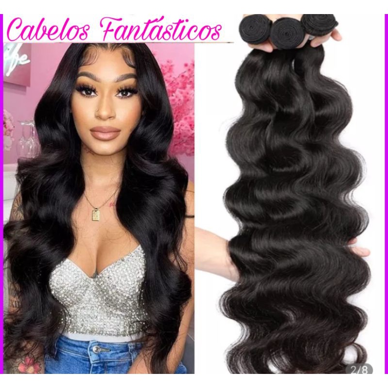 Cabelo em Fibra Russa misturada com cabelo humano. 50% cabelo humano 50% Fibra Russa
