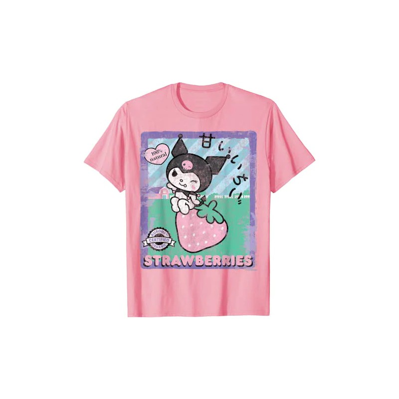 Camiseta Basica Camisa Hello Kitty Strawberries Kuromi Moda Feminina