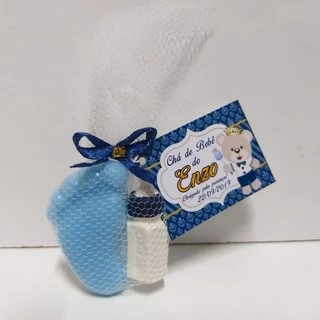20 Lembrancinhas pezinhos com mamadeira azul chá de bebe maternidade em Oferta na Shopee