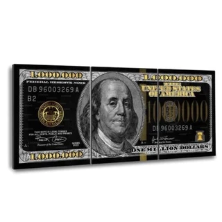 Quadros decorativos 3 peças Mosaico para sua sala ou quarto Arte moderna nota de 1 milhão de dolares Protector = 88