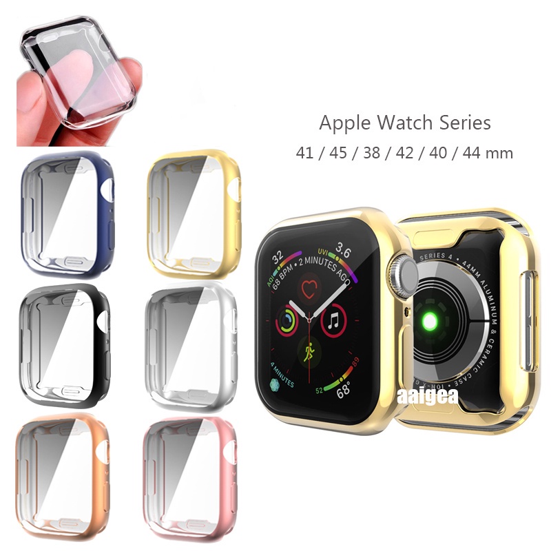 Compatível Para Apple Watch 7 Capa Protetora A Série 7 41mm 45mm Completa  Amortecedora TPU Flexível