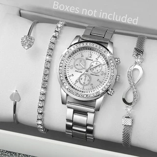 Relógio de Genebra Ladies Watch Fashion Diamond-studded Steel Band Pulseira de Quartzo Personagem Oito Coração (Sem Caixa)