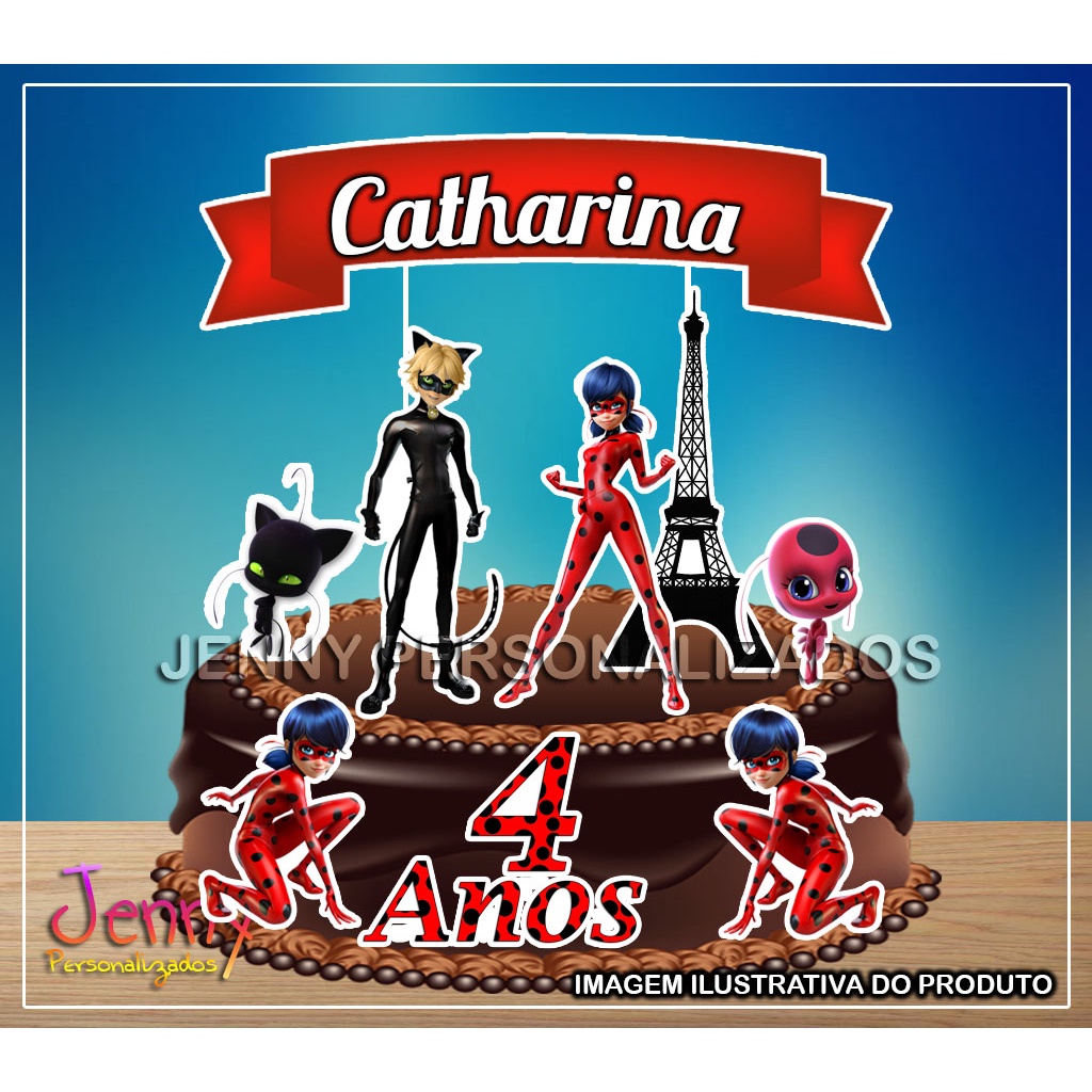 Miraculous Ladybug e cat noir topo de bolo festa de aniversário