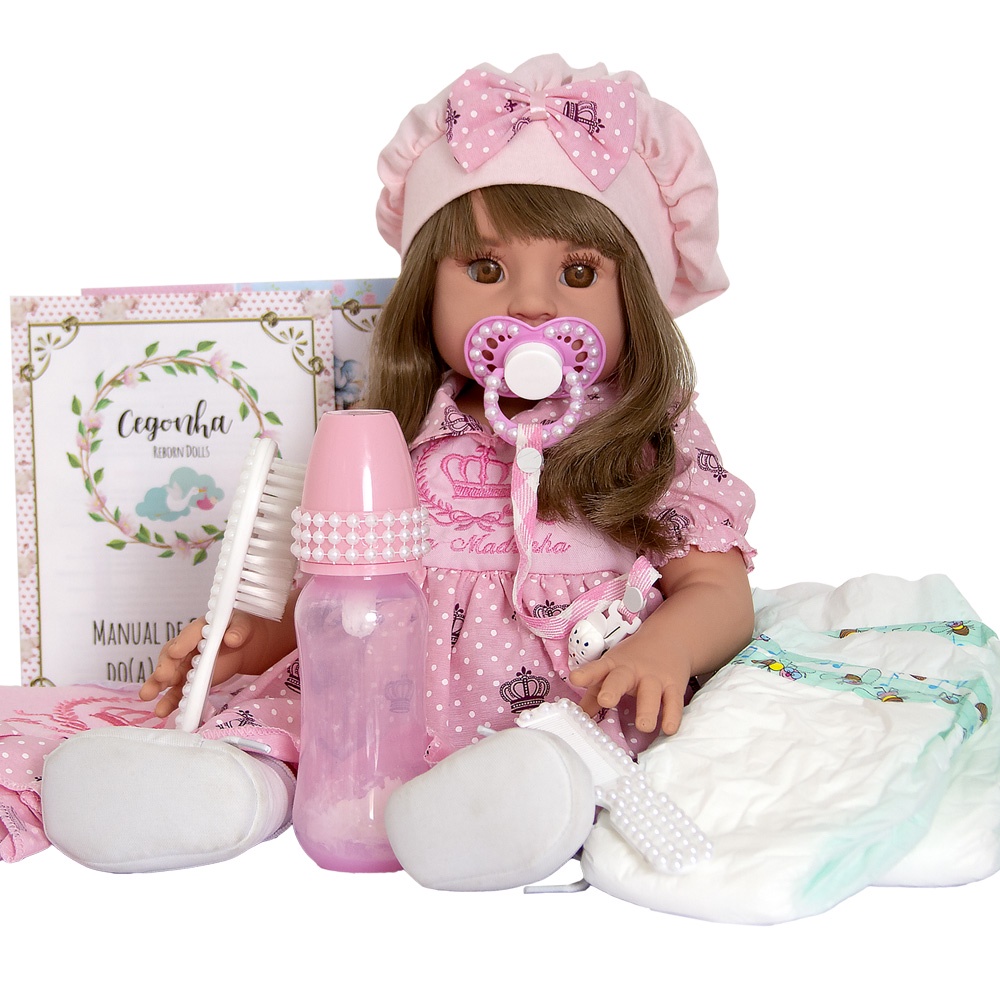 Bebê Boneca Reborn Original 100% Silicone Dormir + Coelha - R$ 549,99