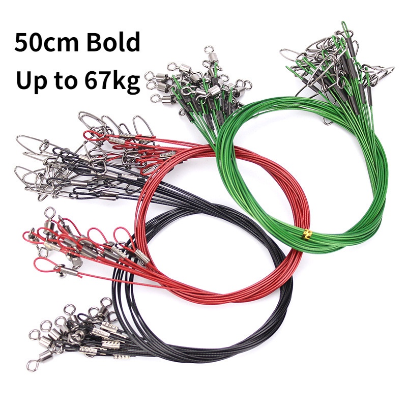 Lot 10pcs 50cm Anti-bite Fishing Wire Line Leader Swivel Stainless