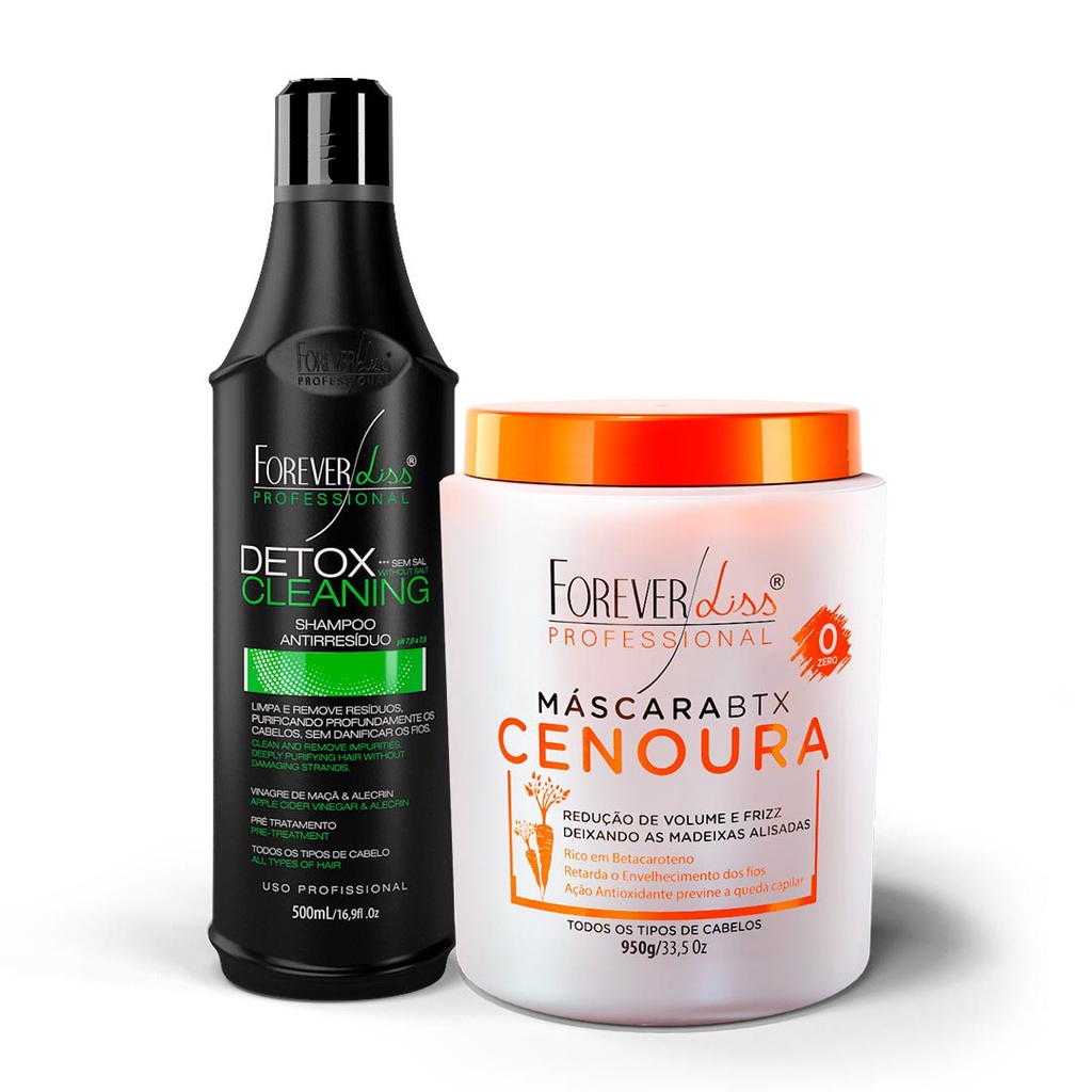 Forever Liss Kit Botox Cenoura 950g + Shampoo Detox Antirresíduo