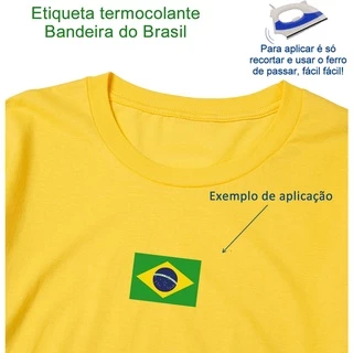 KIT com 35 Etiquetas termocolantes de 4,5 x 3 CM com Bandeira do Brasil para Roupas e tecidos em geral