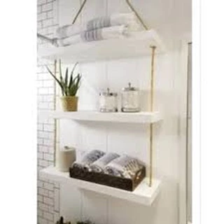 Prateleiras Madeira MDF Branco Corda Sisal Rustica Suspensa Estante Decorativa Plantas Quarto Cozinha