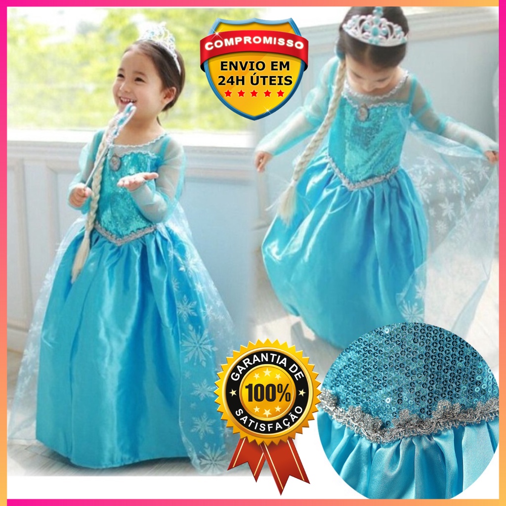 Vestido Fantasia Frozen Elsa E Anna Princesa Pronta Entrega