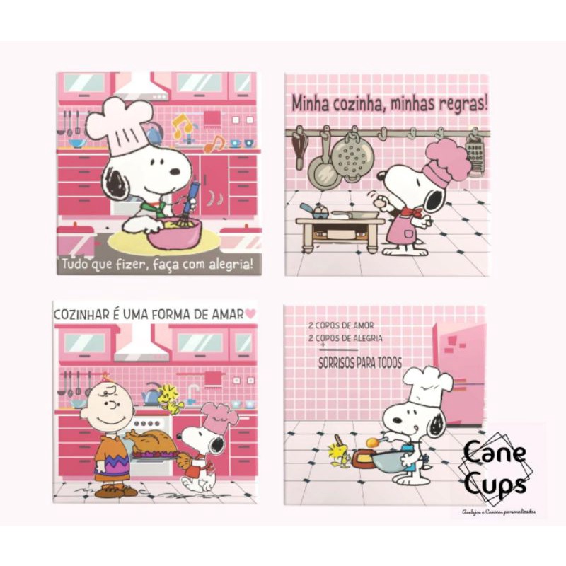 Placa decorativa Snoopy cozinha em azulejo kit 4 peças | Shopee Brasil
