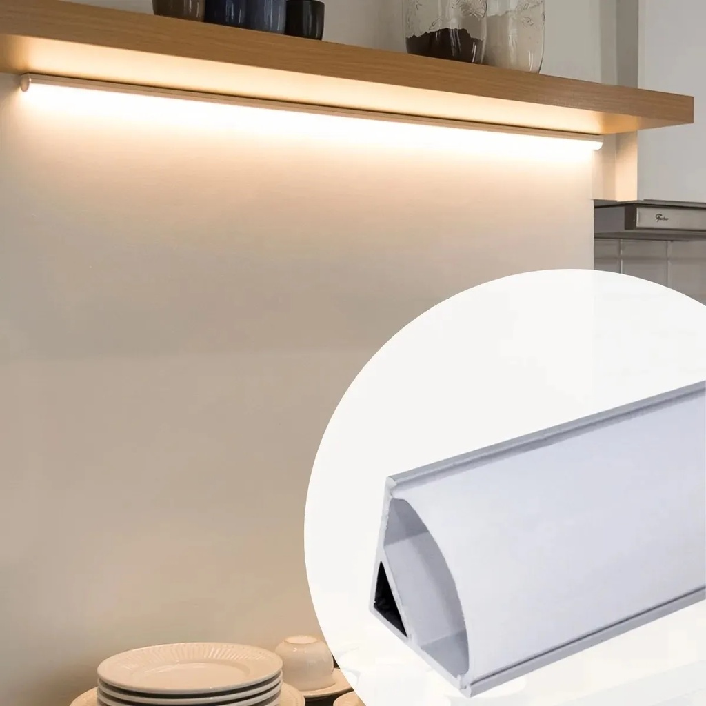 Perfil Sobrepor Canto P/ Fita Led Difusor Leitoso Vara 1m Branco ou Preto