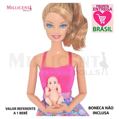 Mãe Reborn + Bebê + Carrinho boneca tipo Barbie grávida brinquedo infantil
