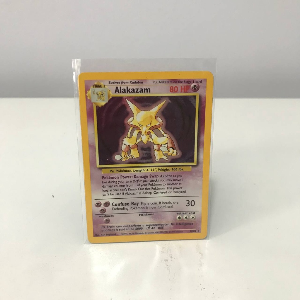 Alakazam Holofoil 1/102 Base Set Rare Pokemon Card REAL CARD 