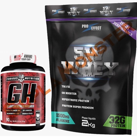 Kit Suplemento Whey Protein Concentrado 5W Dark Insane 2kg + GH Testosterone Original