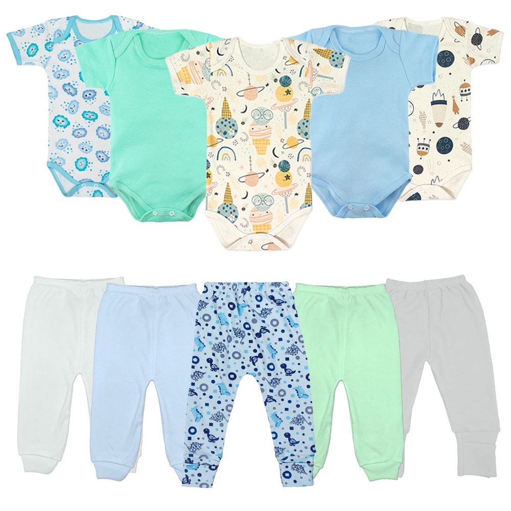 Kit Enxoval Roupa de Bebê 10 Peças Body Manga Curta e Mijão | Shopee Brasil