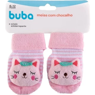 Meias Antiderrapante Com Chocalho Gatinho Rosa 12729 Buba
