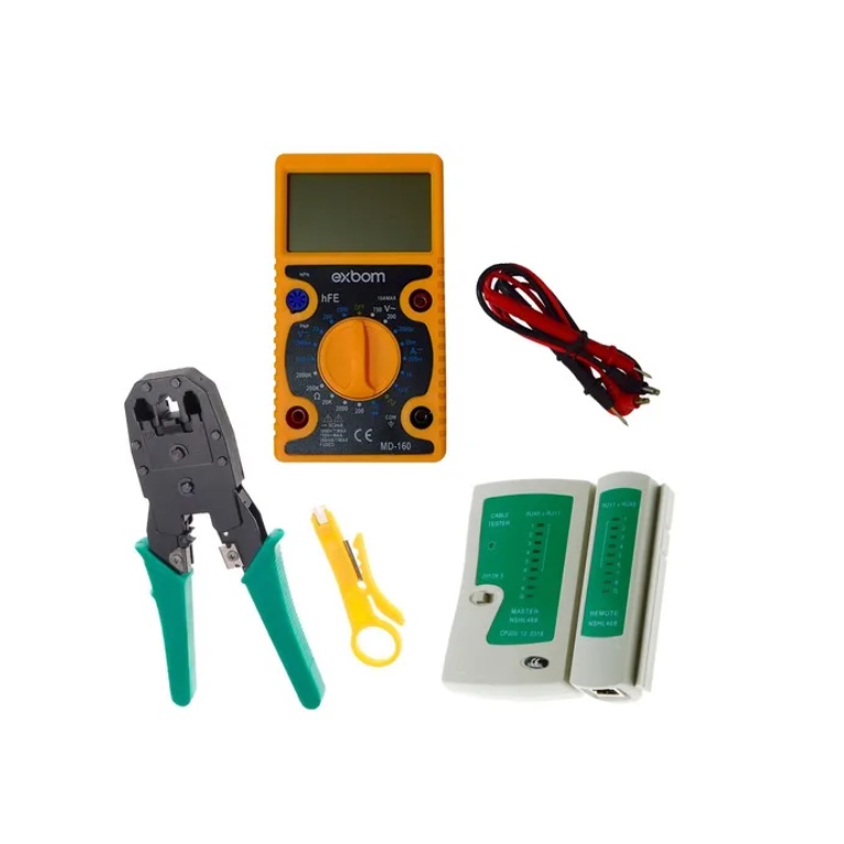 Kit Testador Cabo Rede Rj45 Rj11 Alicate Crimpador Multimetro Md-160 ...