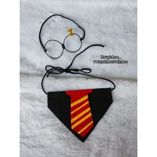 roupa pet bandana + óculos Harry Potter fantasia para cachorro, gato, porquinho da índia, mini coelho