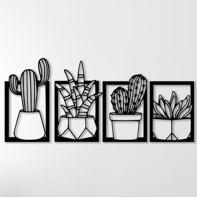 Kit 3 Quadros Decorativos Desenhos de Cactos - Fran Adesivos de Parede