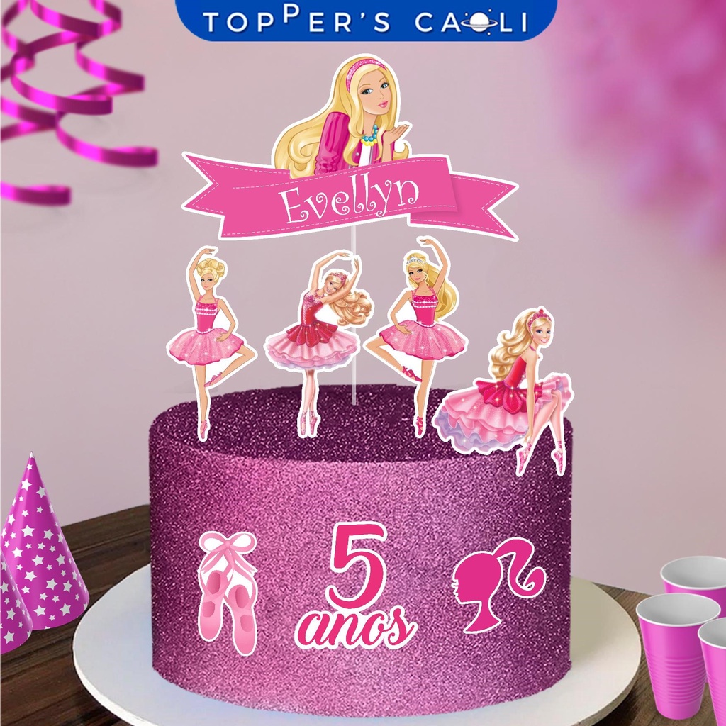Bolo da Barbie Rosa com 6 peças - Hellemimports