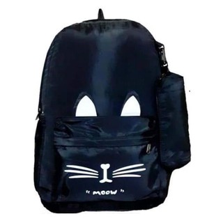 Mochila Com Estojo Juvenil Feminino Gatinho Escolar Impermeável