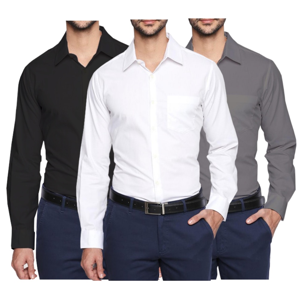 Kit 3 Camisa Social Masculina Manga Longa Forma Tradicional - Não Amassa de Microleve - Entrega Rápida