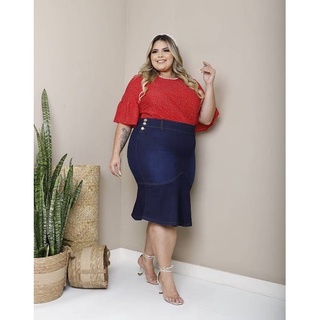 Calça Capri Jeans Plus Size com detalhe em botões na lateral Tamanhos 44 ao  60 (1033)