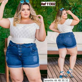 Kit Lote 3 Shorts Bermuda Jeans Feminino Cintura Alta Plus Size