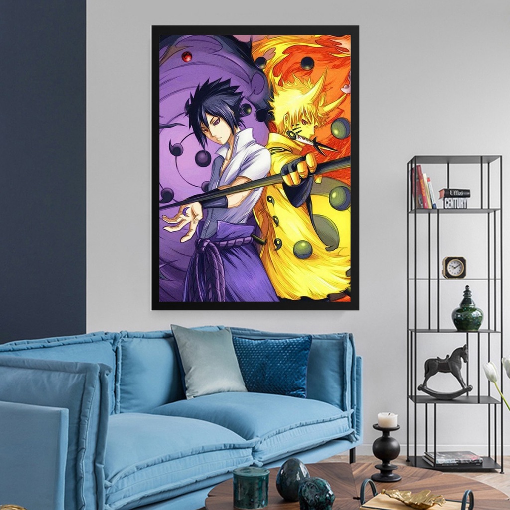 Quadro Decorativo Naruto e Sasuke Animes c/ Moldura e Vidro