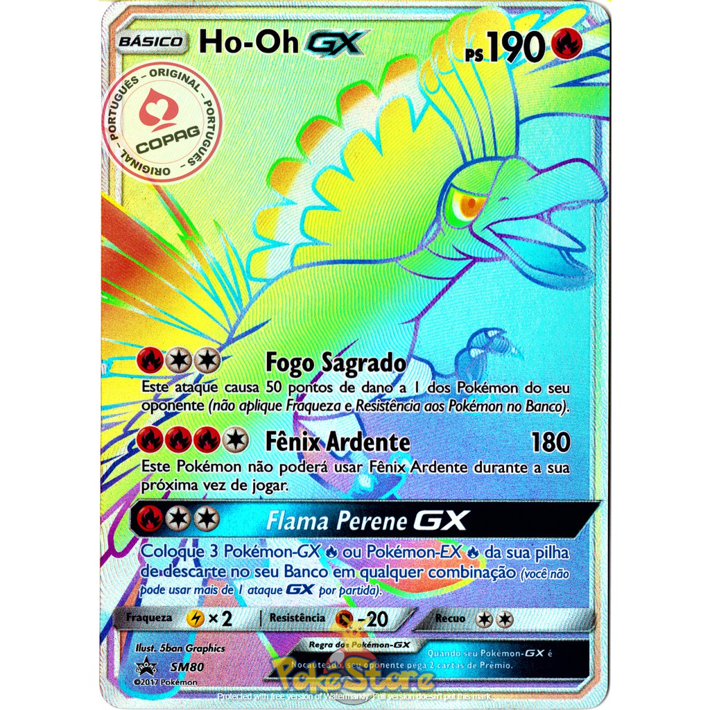 Carta Pokémon Lendário Ho-oh Gx Rainbow Extra Grande