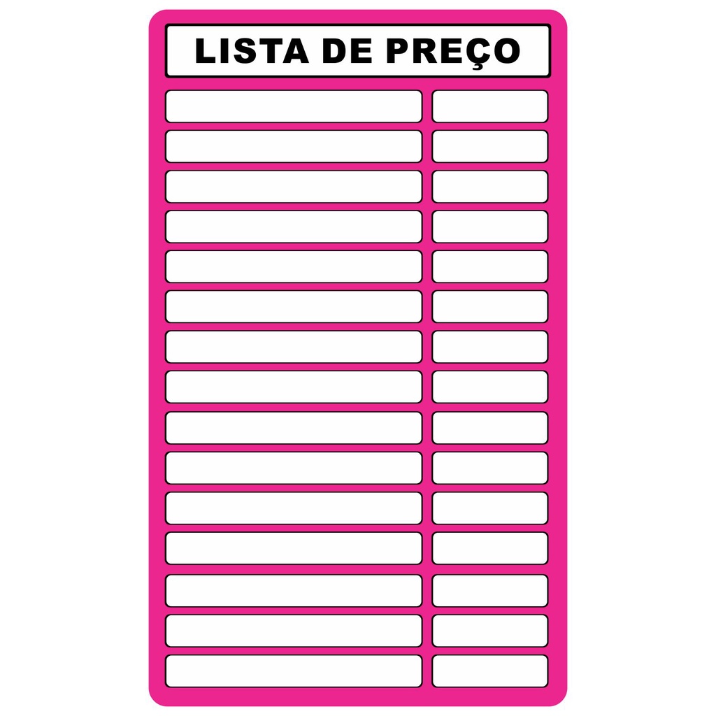 Tabela de Preço em PVC Reutilizável Para Precificação Rosa 20X34cm ...