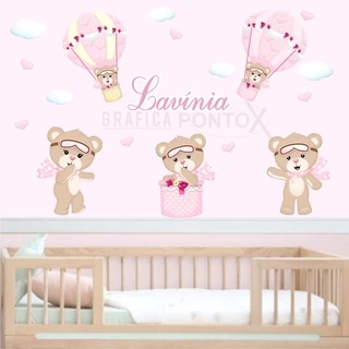 KIT Adesivos de Parede Ursinha Baloeira Decoração de Quarto Infantil