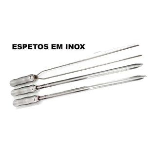 3 espetos em inox para churrasco duplo ou espada