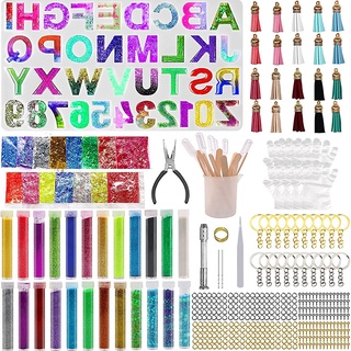 510 Pcs Alfabeto Moldes De Silicone Epóxi Resina Letras Número Kit DIY Reversa Para Fazer Jóias Chaveiro Fundição