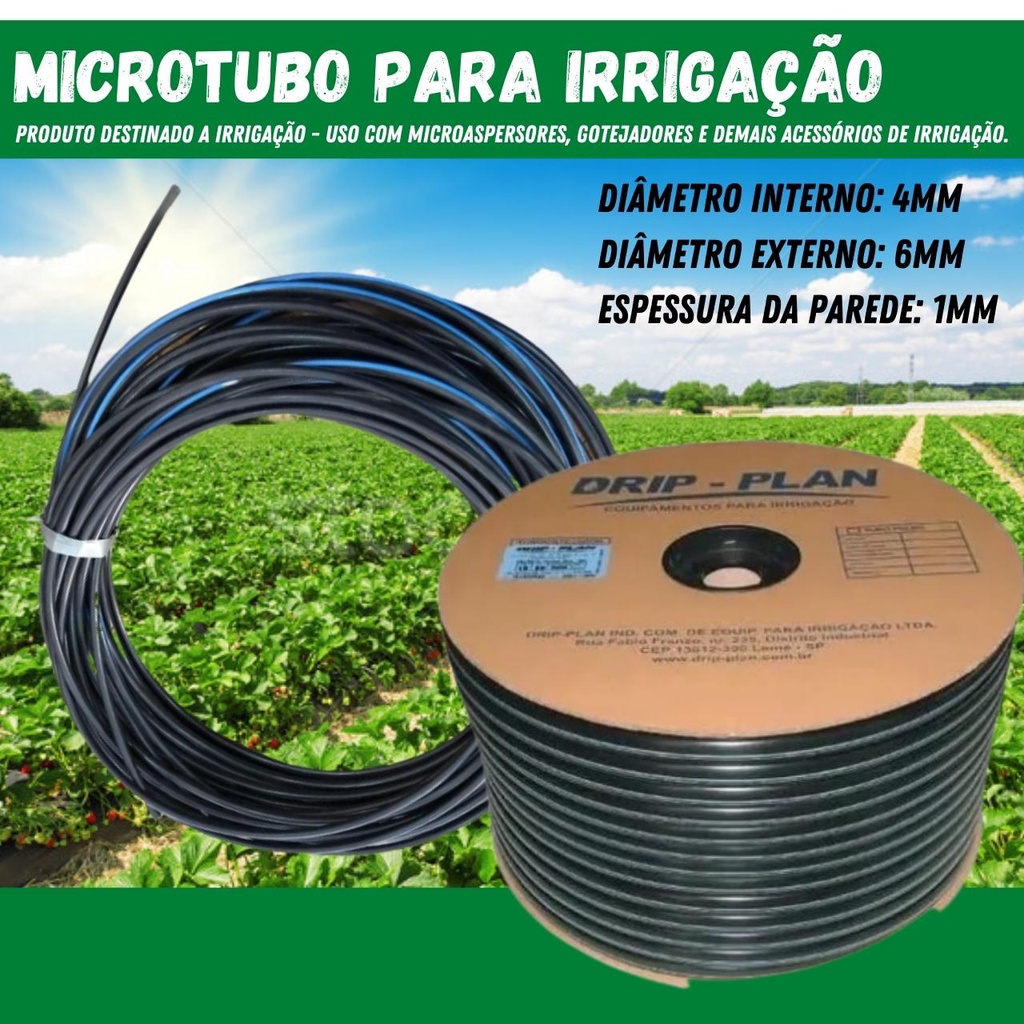 Microtubo Para Irrigacao 6mm X 4mm - 100 Metros