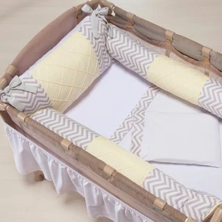 Kit Berço Desmontável 3 Peças Chevron Floral Várias Cores Menina Menino Chiqueirinho com Enchimento