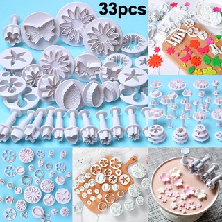 33 Pçs/Set Ferramentas De Decoração Do Bolo Fondant Êmbolo Cortadores Biscoito Mold Flor Conjunto De Cozimento Acessórios