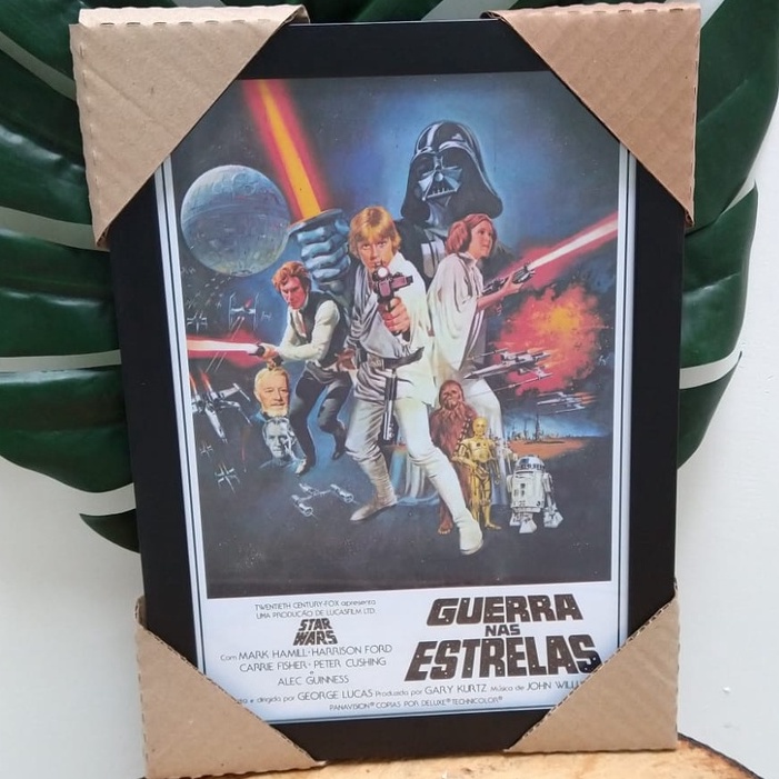 Quadro decorativo com moldura e vidro Star Wars Yoda Darth Vader Luke Skywalker R2D2 poster