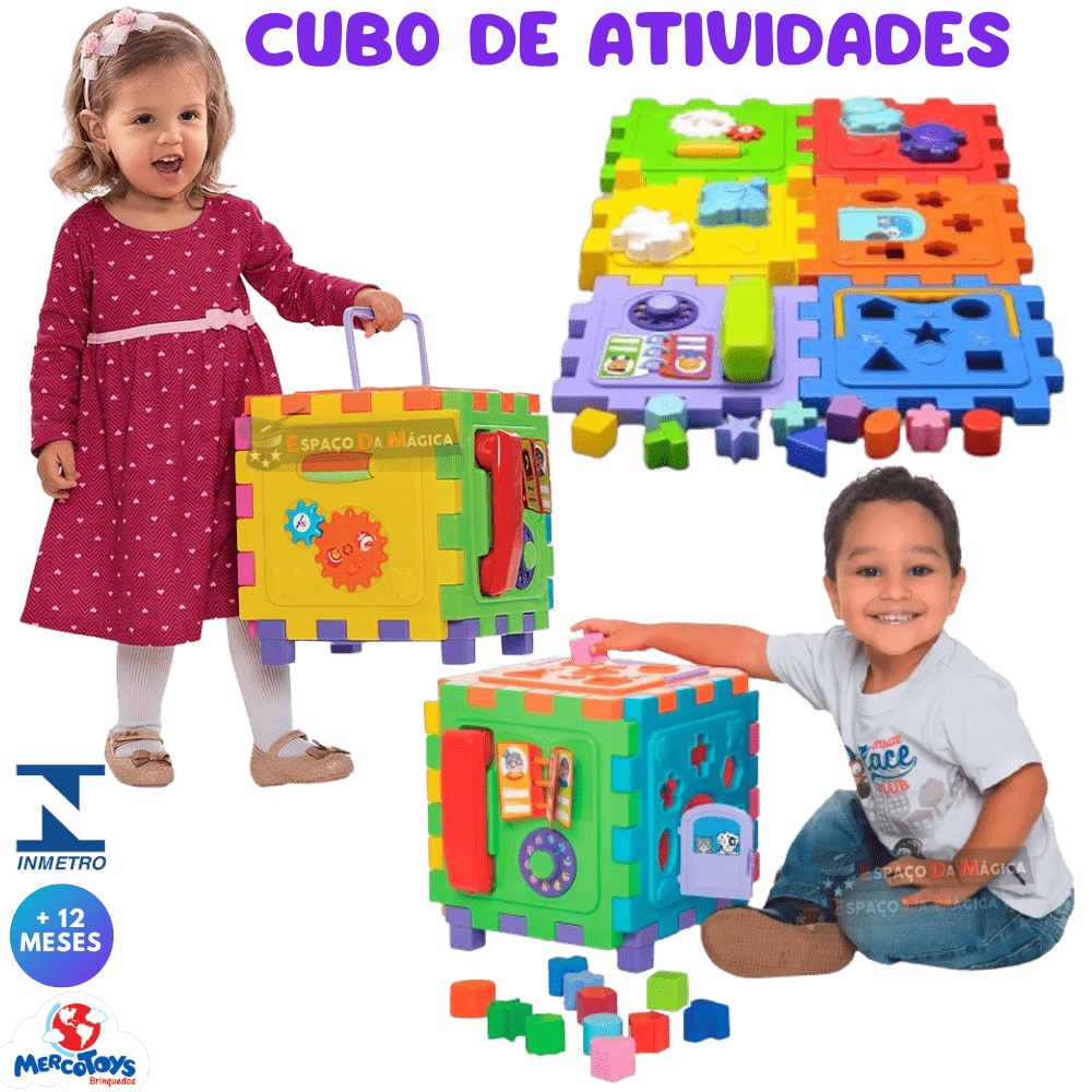 Brinquedo Educativo Cubo Didático Grande Encaixe Montessori 1 Ano 2 Anos 3 Anos - Cubo De Atividades