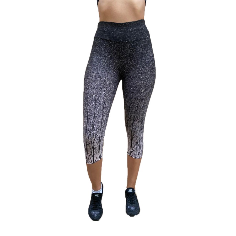 Calça Corsário Estampado Degrade Cintura Alta Tecido Jacquard