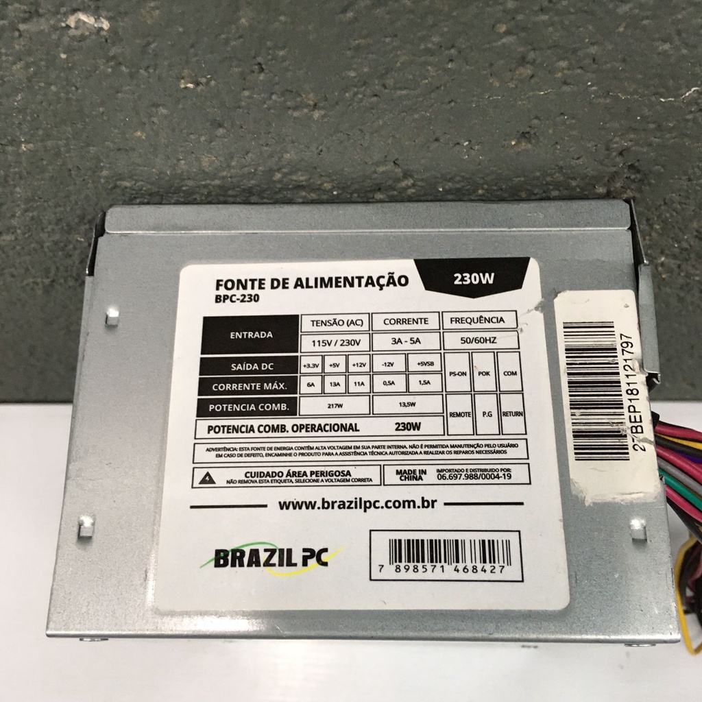 Fonte Nominal BRAZIL PC Modelo: BPC-230 24Pinos 230W Sata ATX