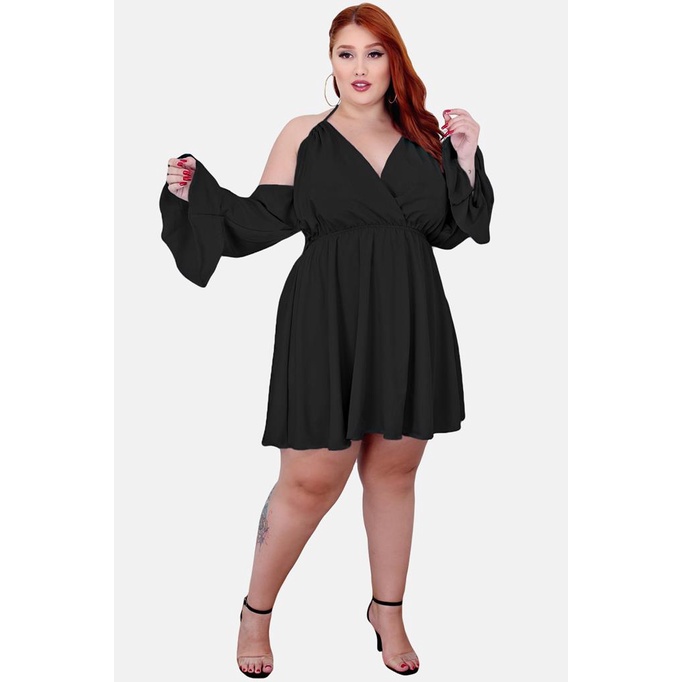 Vestido Curto Feminino Plus Size Ciganinha com Bojo Alcas de Amarrar Forrado Soltinho Moda Verao Tamanhos Grandes 46 48 50 52 54 56 Festa Princesa