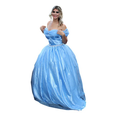 Fantasia Cinderela Vestido Princesa Azul Longo Luxuoso