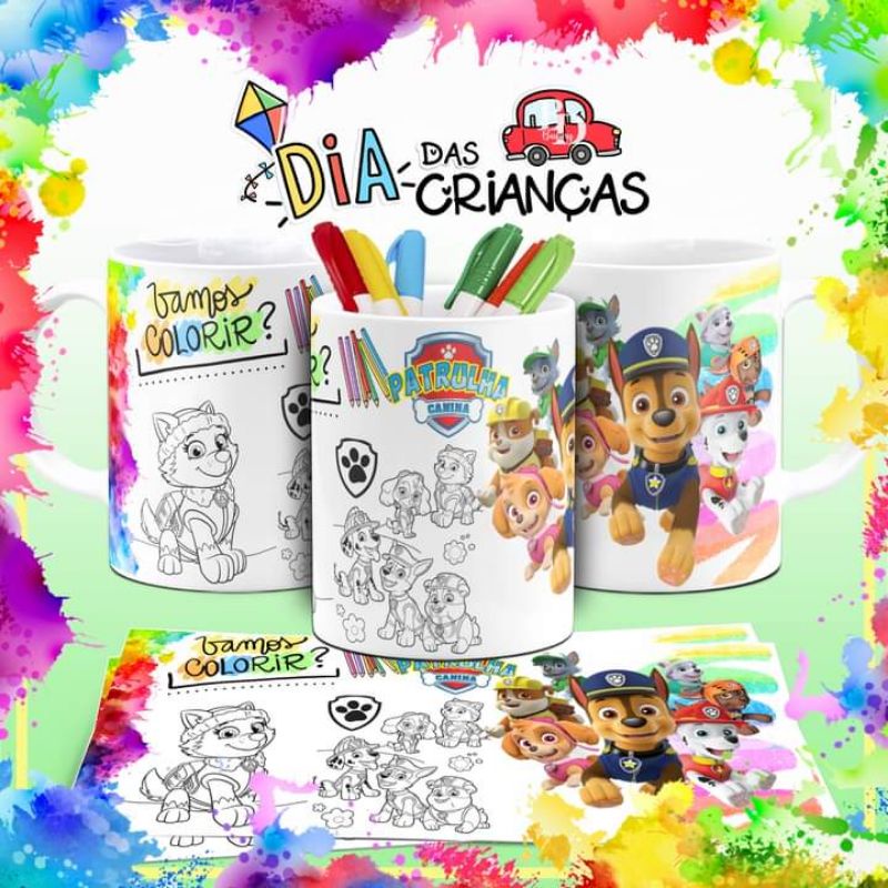 Kit Caneca para pintar Unicórnio + Jogo de canetinhas Laváveis