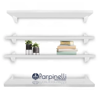 Kit Jogo 4 Prateleiras De Livro De Parede 100% Mdf Branco 60 X 20 Suporte Porta Quadros