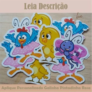40 Apliques Personalizado Galinha Pintadinha Rosa Toppers Recortado Mini Tubete Enfeites Tags
