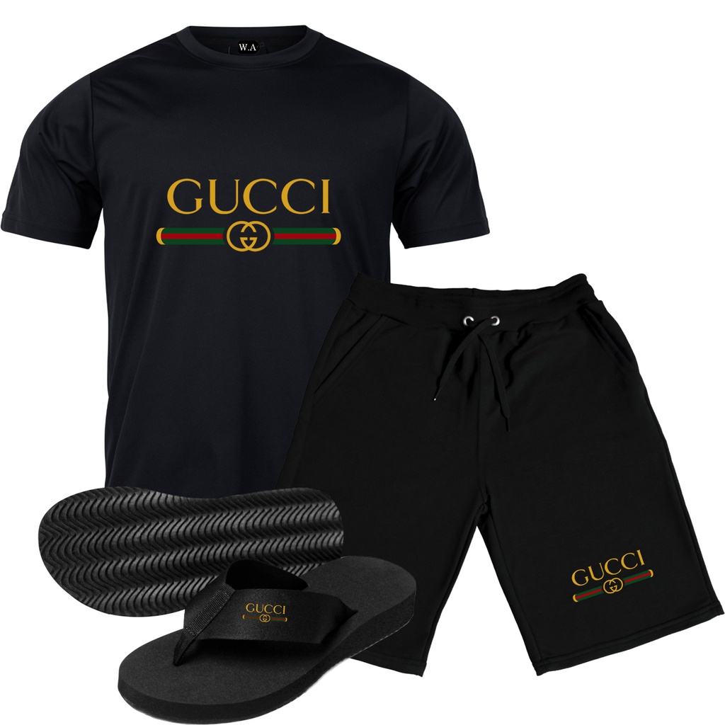 Conjunto Camiseta + Bermuda + Chinela Gucci Gang Masculina Masculino