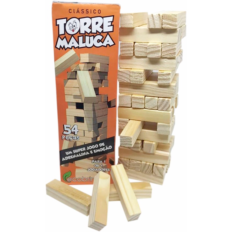 Jogo Torre Maluca Brinquedo Torre 39 Pçs Equilíbrio Madeira - Pais